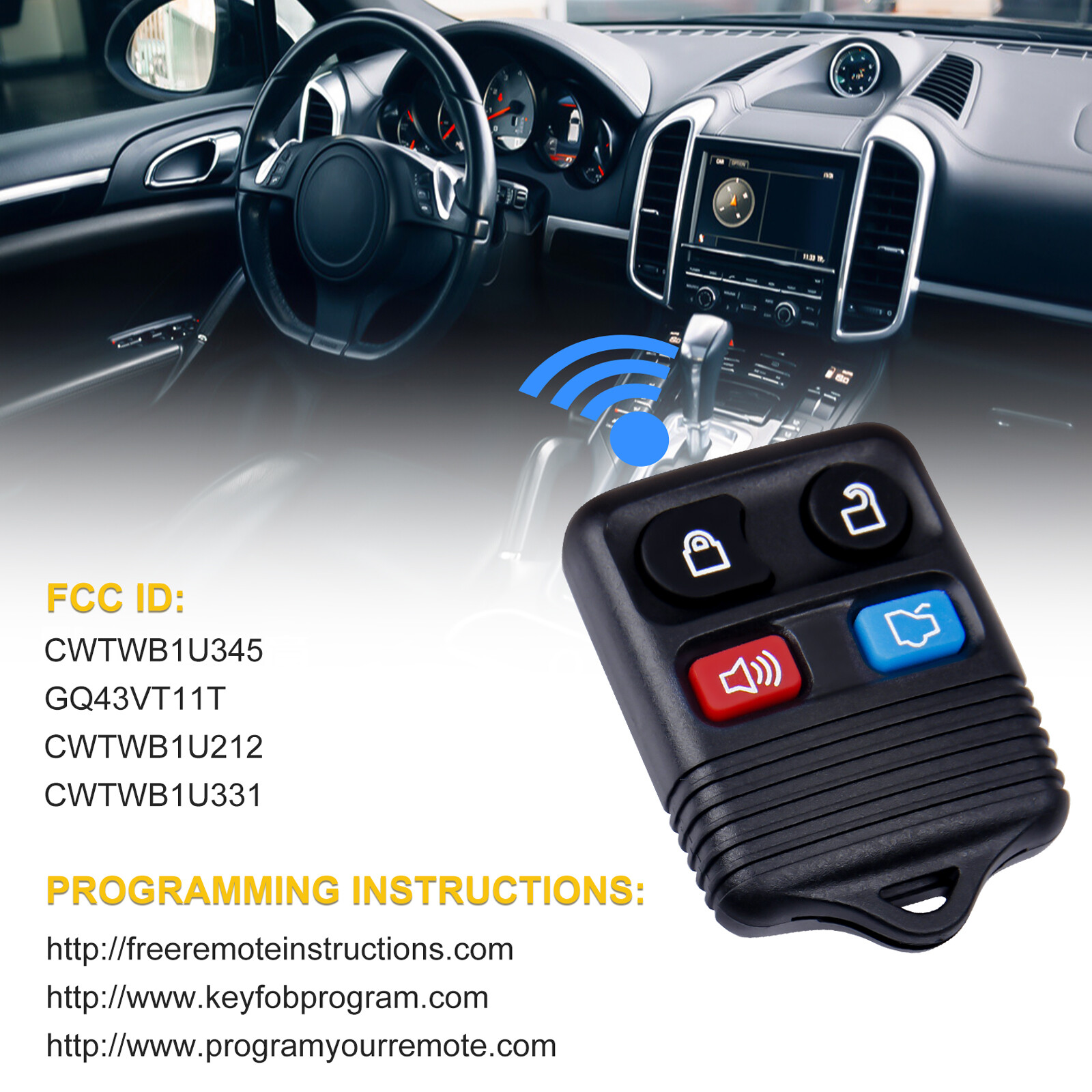 2 Pack Keyless Entry Remote Control Key Fob Transmitter Alarm 4Button For Ford