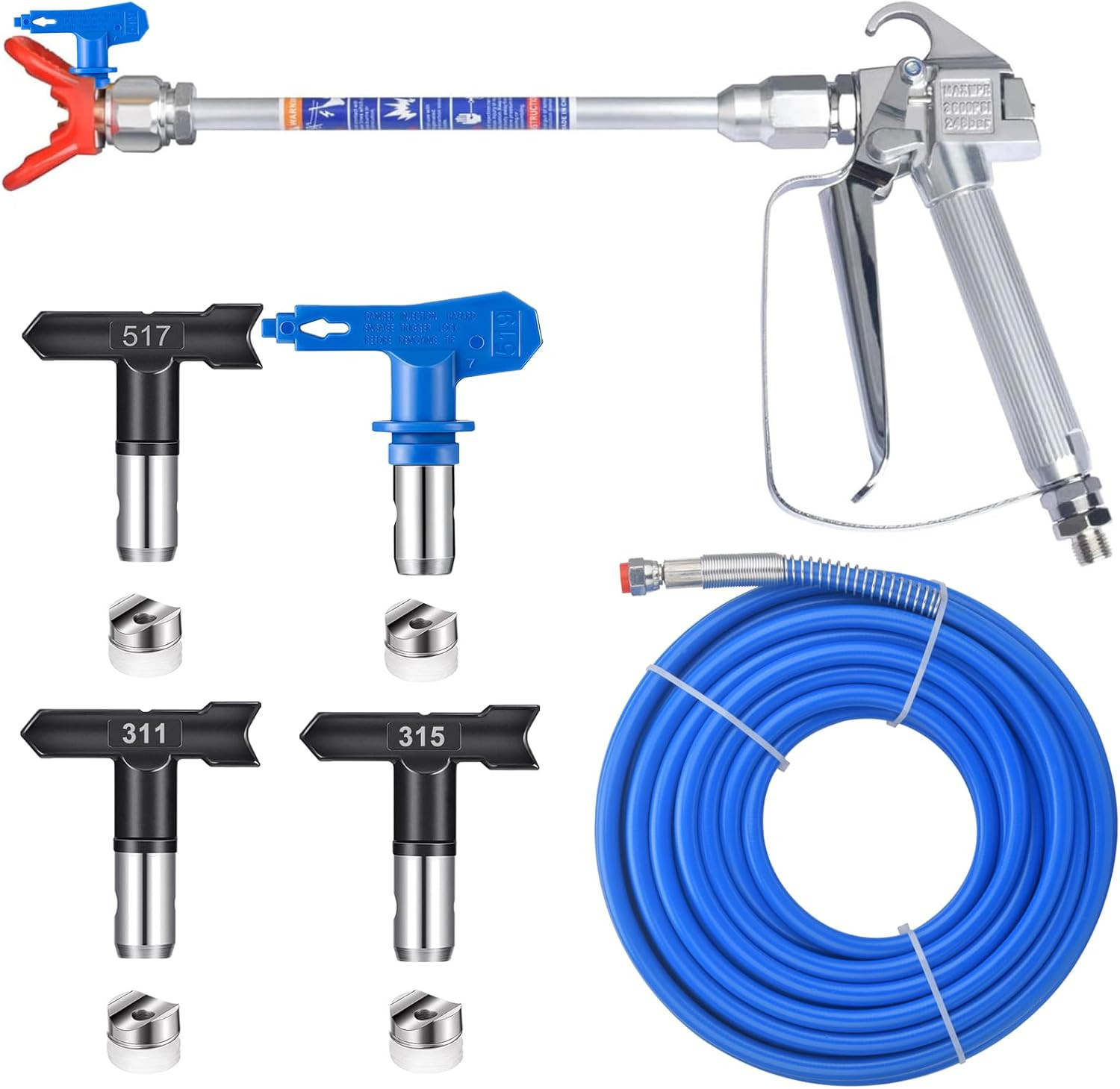 Airless Paint Sprayer Gun Kit 50ft Hose 10in Extension Pole with Spray Tips