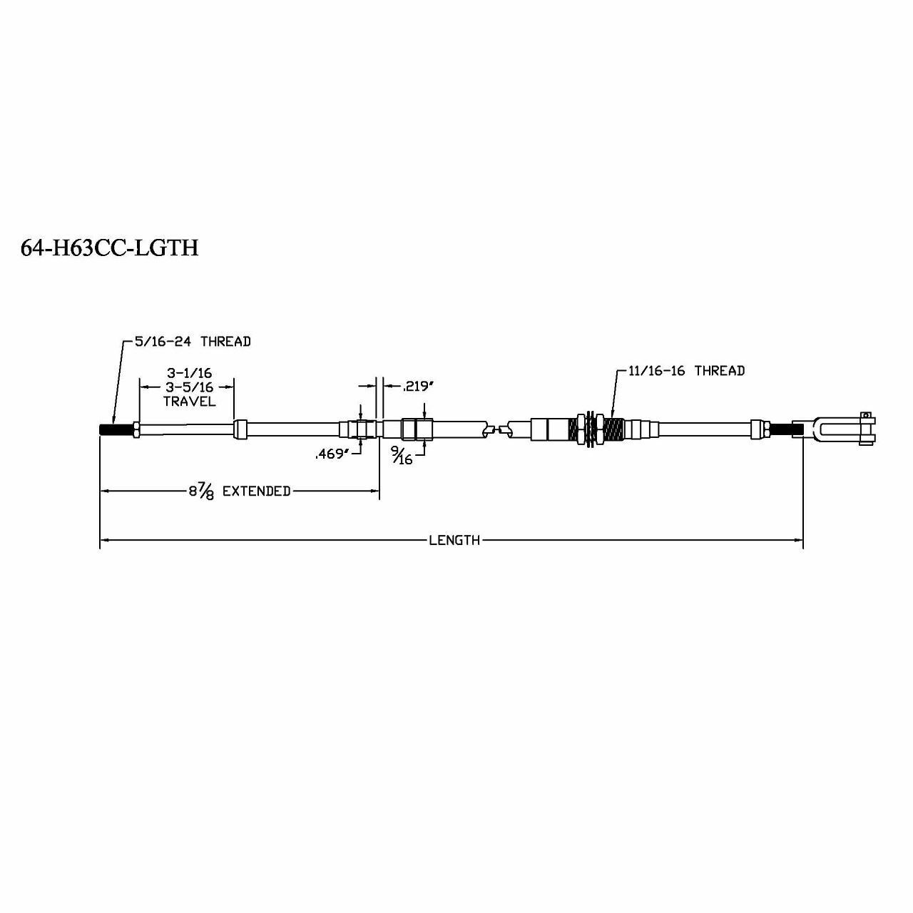 Type "H" Lever Cable, 5/16-24 Rod, Clamp Hub