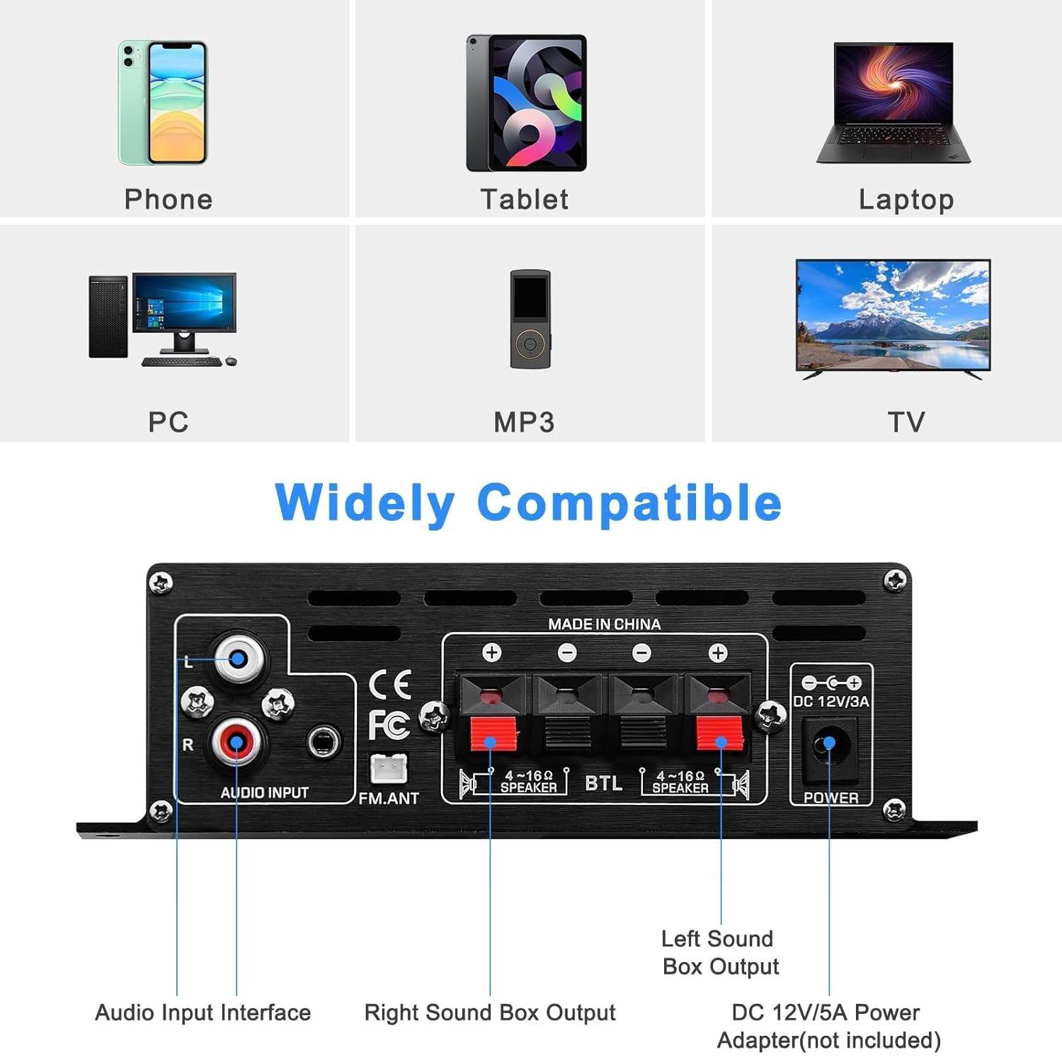 Multi-Functional 40W+40W Bluetooth Speaker Amplifier with Remote & LCD Display