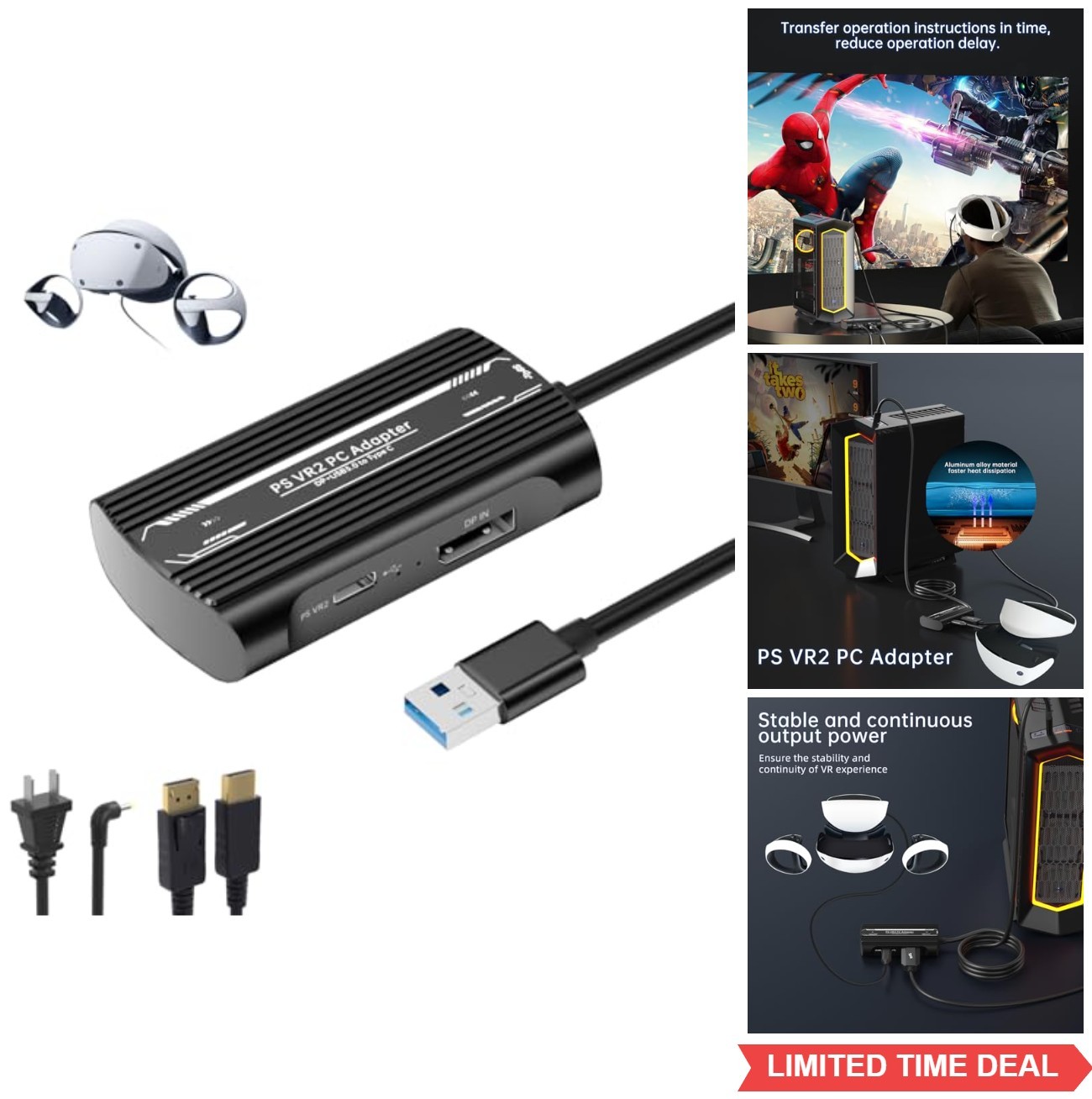 PSVR2 PC Adapter Kit DP1.4 Cable Power Adapter USB3.0 5.1V VR Headset Stable