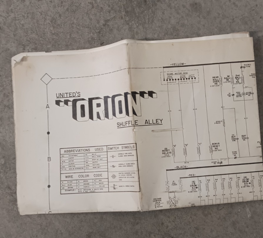 United Orion Shuffle Alley Schematic - Original