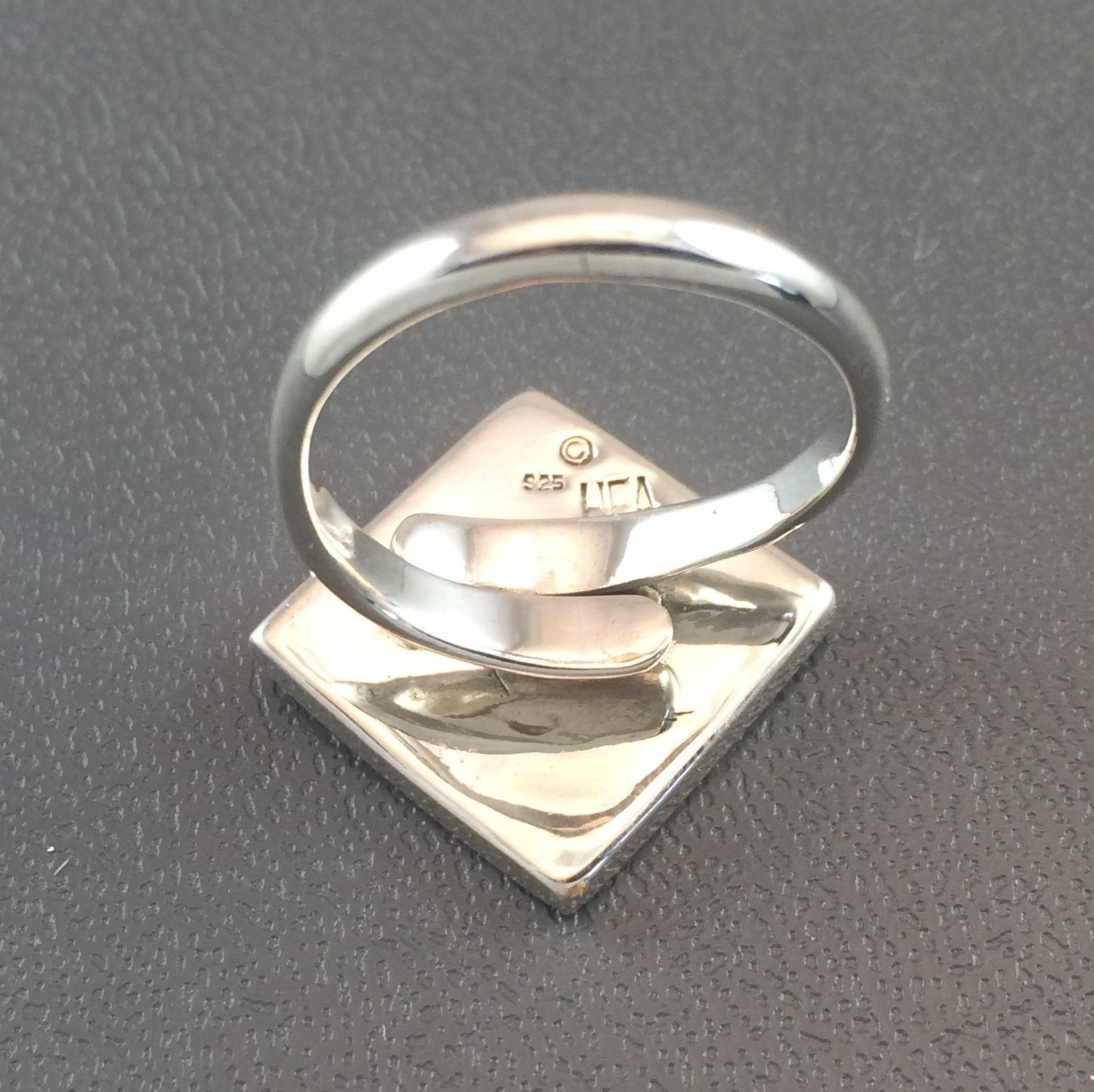 Sterling Silver Ring Blank 15mm Diamond Bezel Cab Setting Adjustable 925 Finding