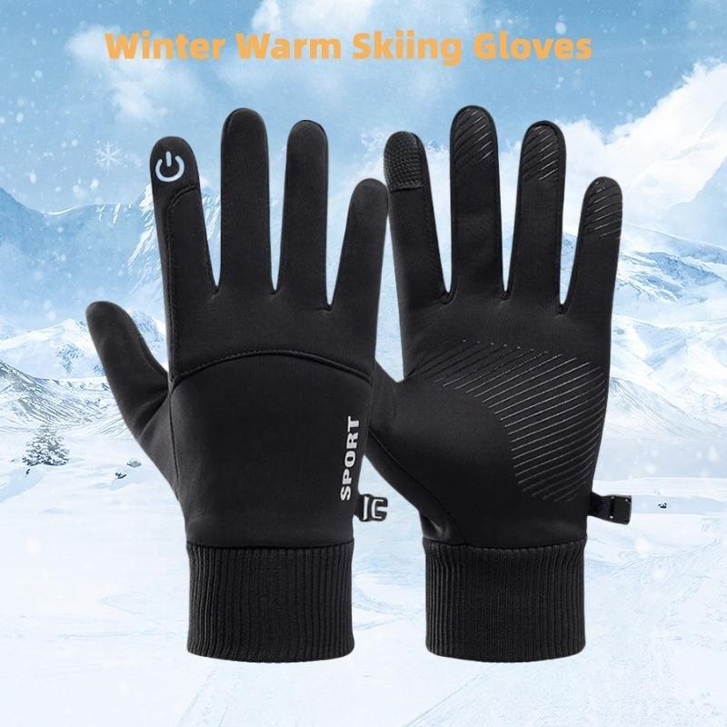 Black Waterproof Winter Cycling Gloves Warm Touchscreen Fleece Outdoor Sports