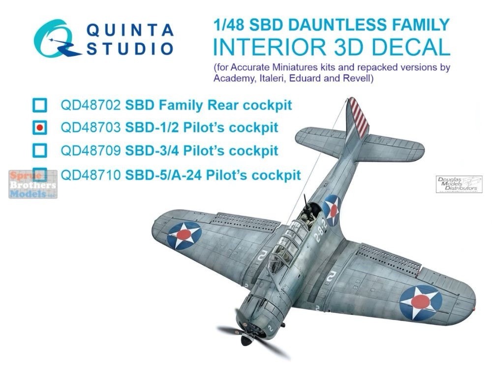 1/48 Quinta Studio Interior 3D Decal #48703 SBD-1/2 Dauntless Cockpit ACA