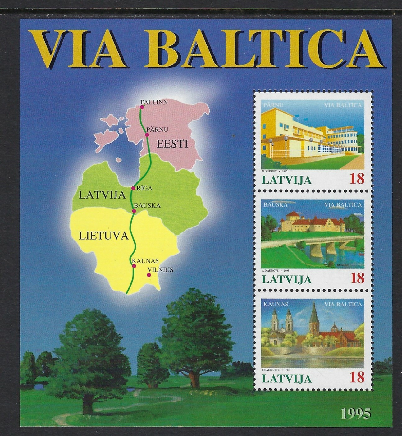 Latvia - Beautiful 1995 MNH Souvenir Sheet Via Baltica Highway  #395 ....22L-114