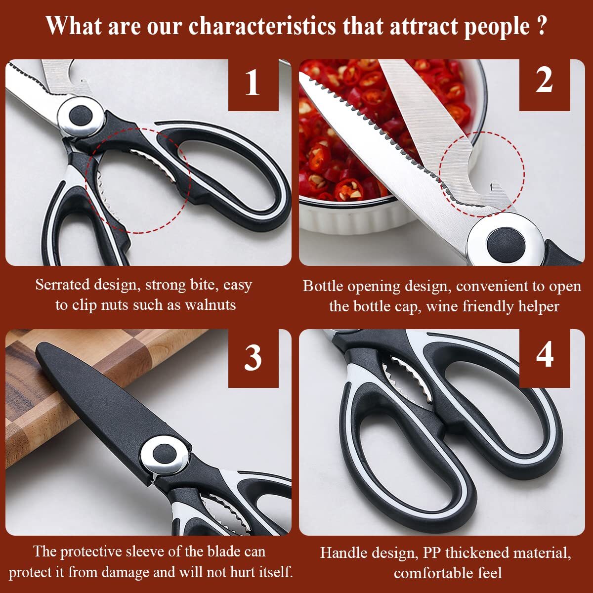 2 Pack Multifunctional Kitchen Shears Stainless Steel Cooking Poultry Scissors