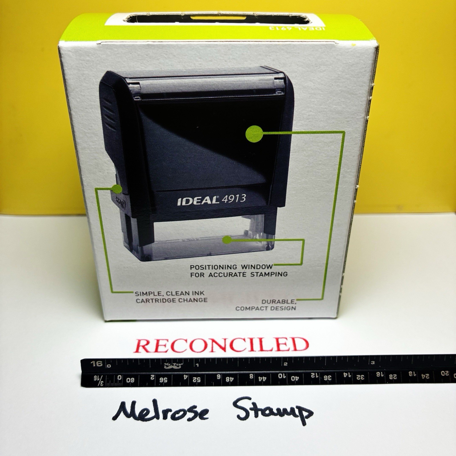 Reconciled Rubber Stamp Red Ink Self Inking Ideal 4913