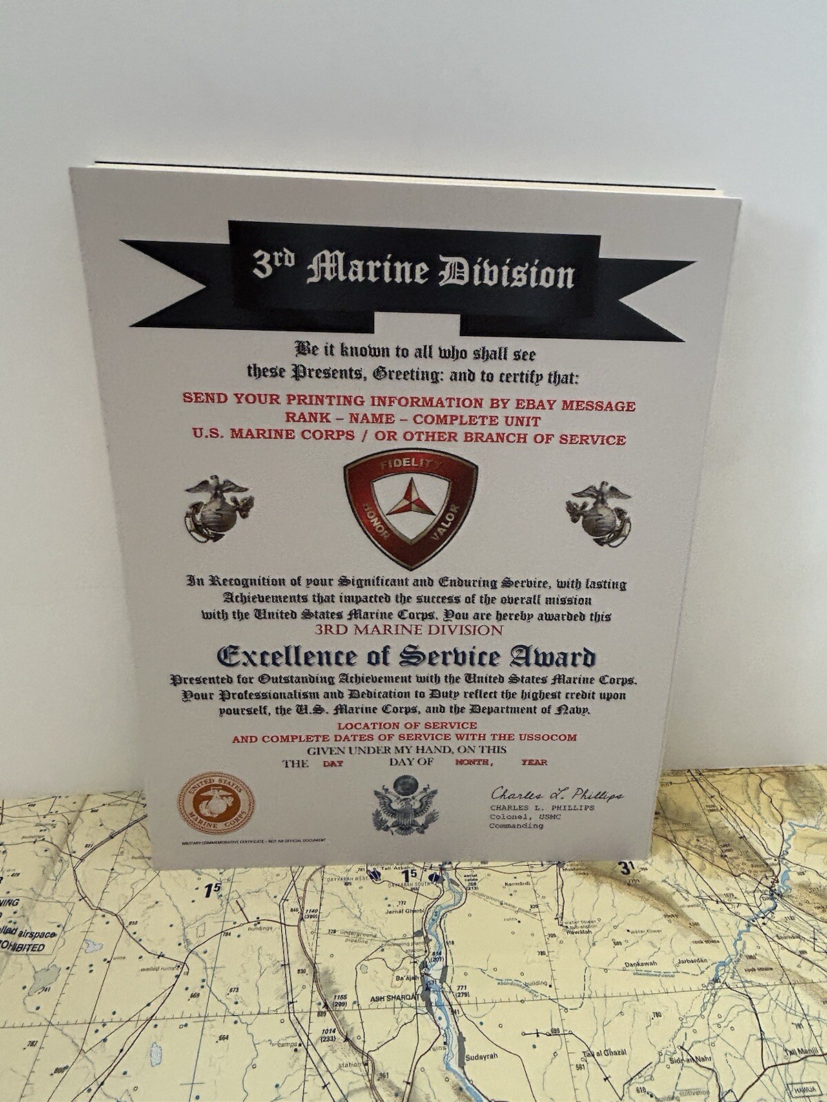 U.S. MARINE CORPS / 3RD MARINE DIVISION - EXCELLENCE OF SERVICE AWARD