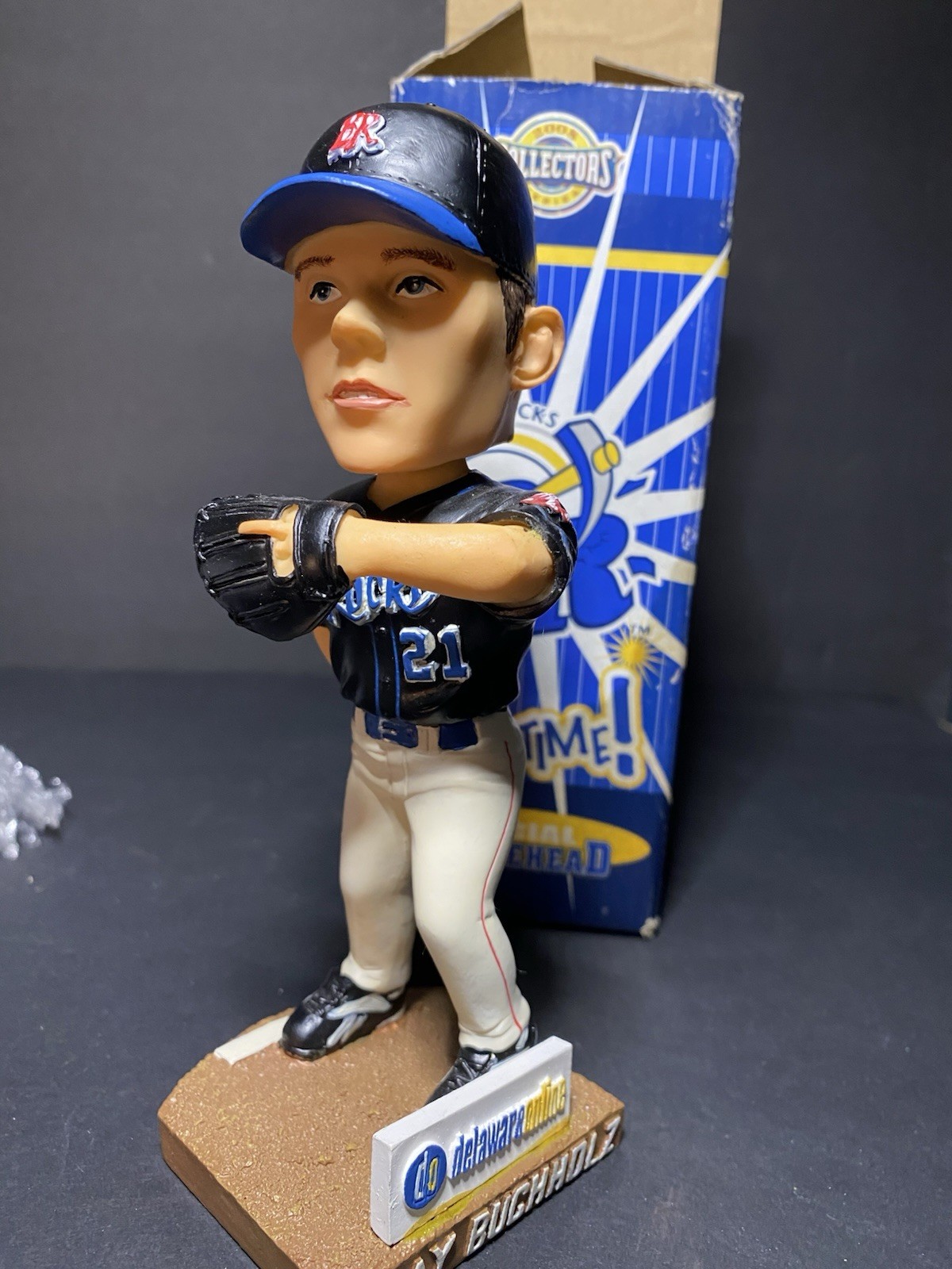 Clay Bucholz 2008 Bobble head In Box Collectors Series Baseball blue rocks