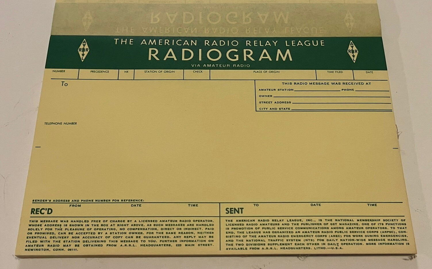 Vintage ARRL American Radio Relay League Radiogram Booklet, 50 or More