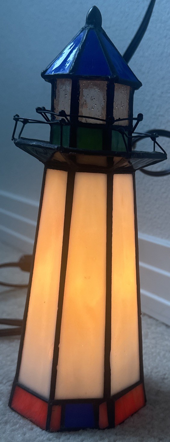 Tiffany Style Stained Glass Light House Nautical Night Light Approx 10”