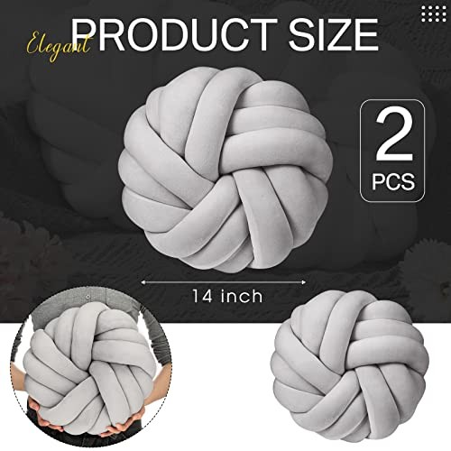 2 Pcs Decorative Pillows 14 x 14 Inch Throw Knot Pillow for Couch Bedroom Gray
