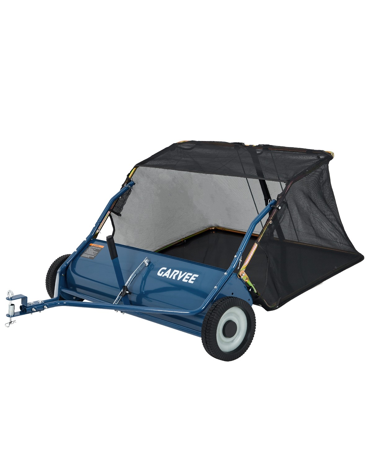 48" Tow Behind Lawn Sweeper 16 Cu Ft Adjustable Height Dump Rope Leaf Collector