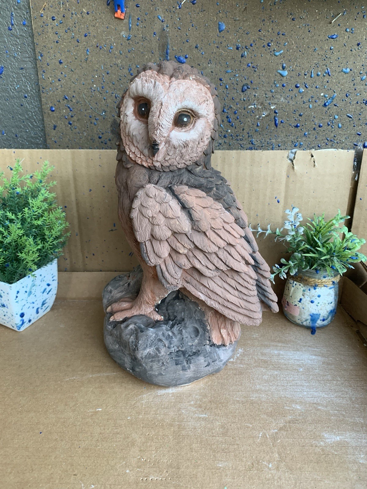 LATEX RUBBER MOLD Large Owl Sitting On A Rock   (YKM-L5139) H.10.5” Made In USA