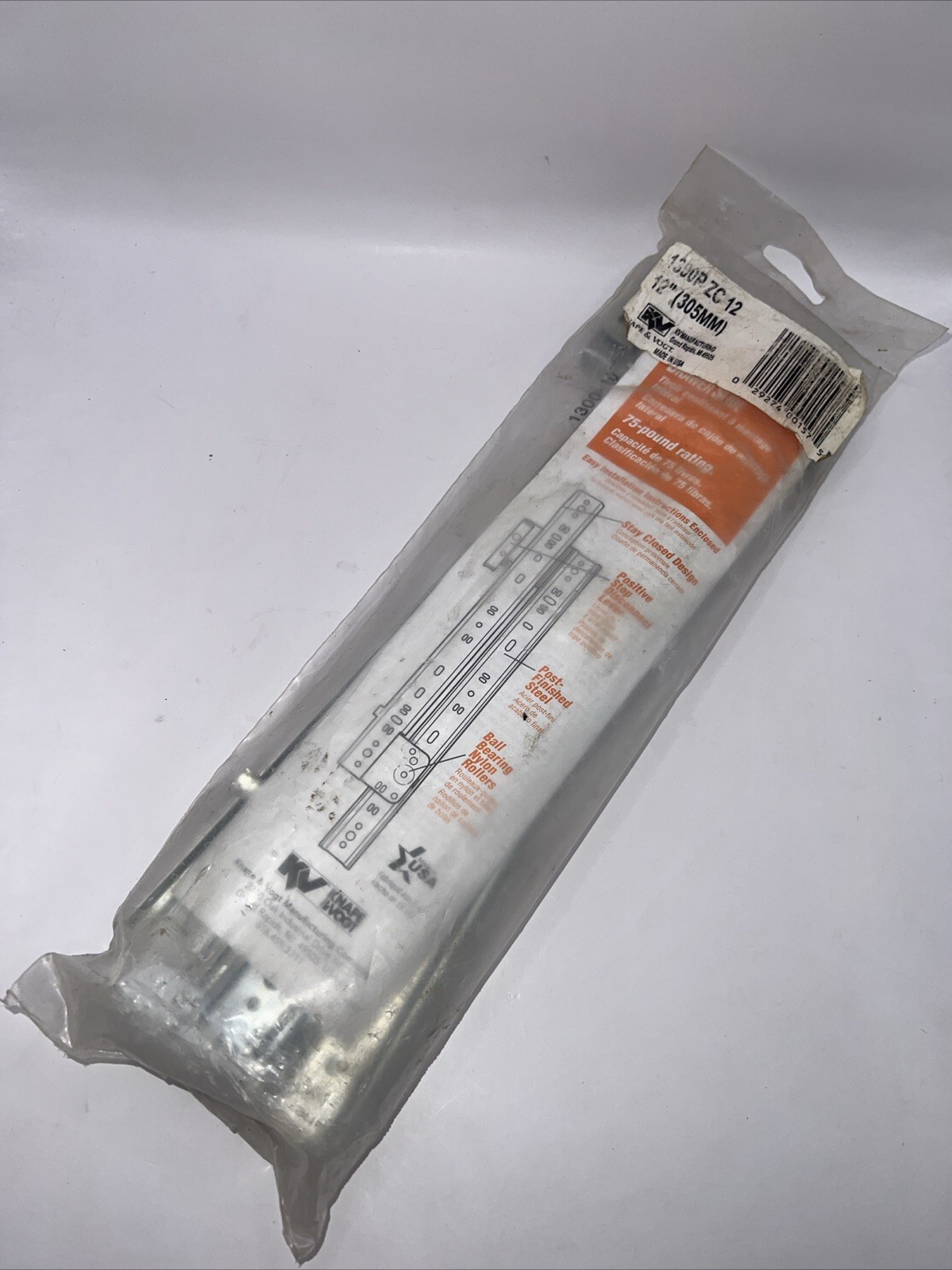 Slide Drawer Side Mt 12in Zinc,No 1300P ZC 12,  Knape & Vogt Mfg Co
