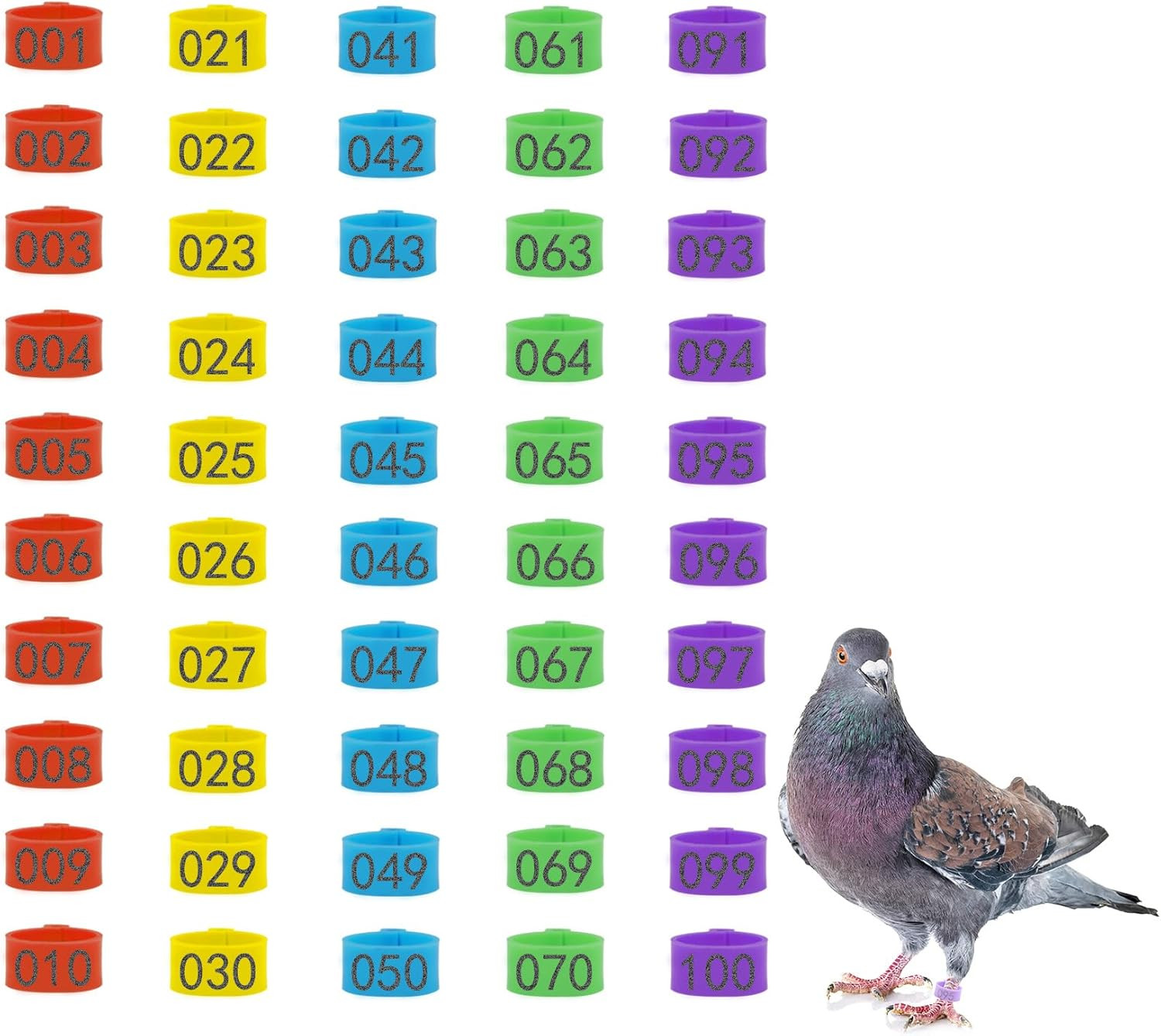 100Pcs 8mm Pigeon Bands Plastic Chicken Tags for Legs - Numbered Poultry Rings f