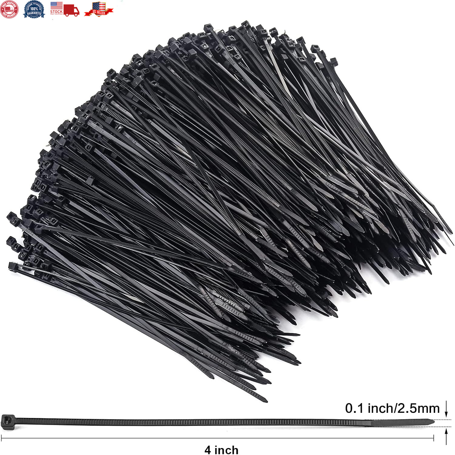1000 Pcs Black Zip Ties, 4 Inch Small Self-Locking Nylon Cable Ties, Premium Thi