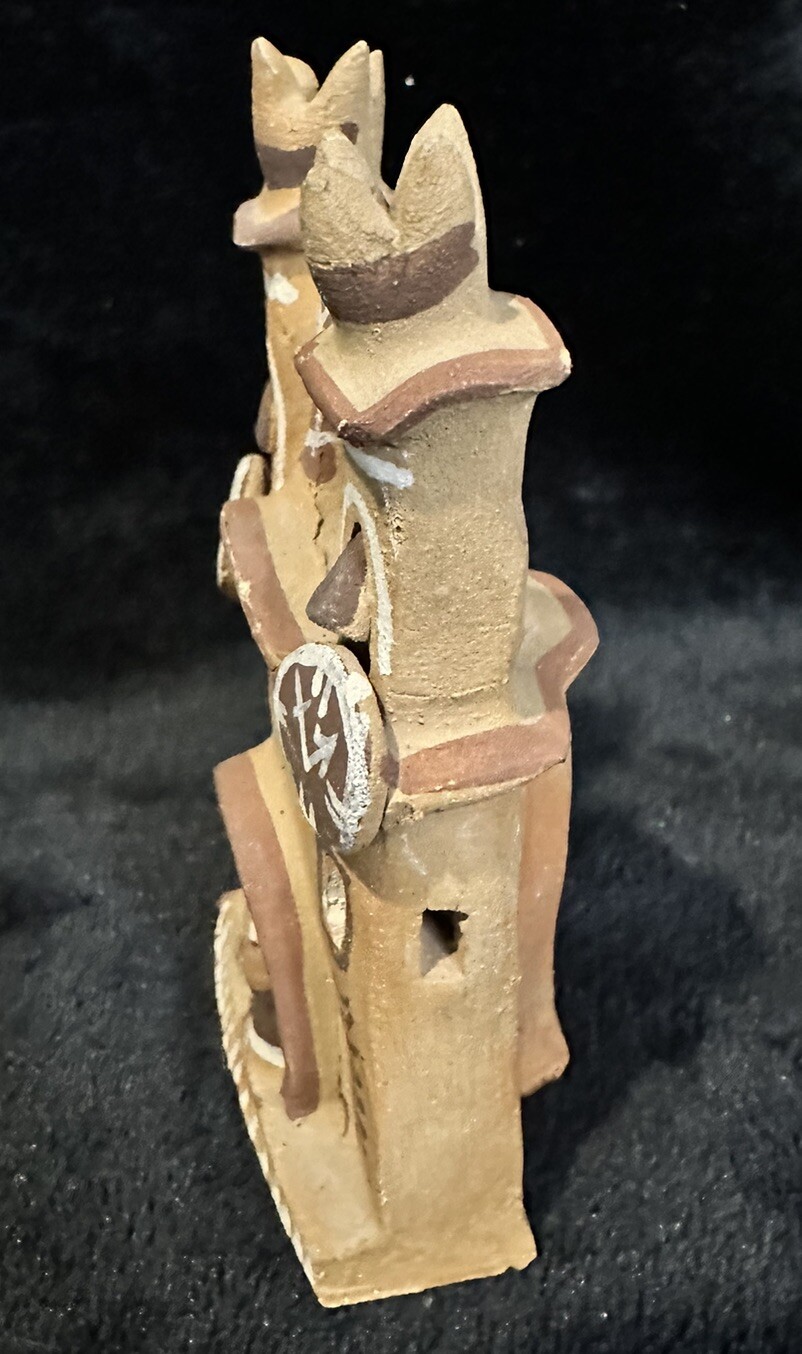 Vintage Peruvian Folk Art TerraCotta Pottery Clay Mission Church With Cross