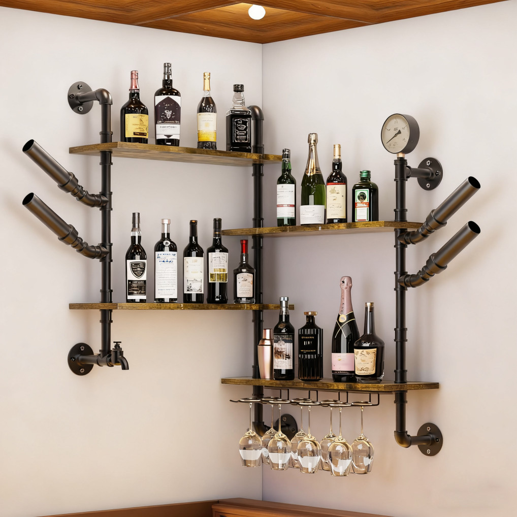 Wall Mounted Industrial  Wine Bar Storage Shelf Display Rack Wine Bottle Holder