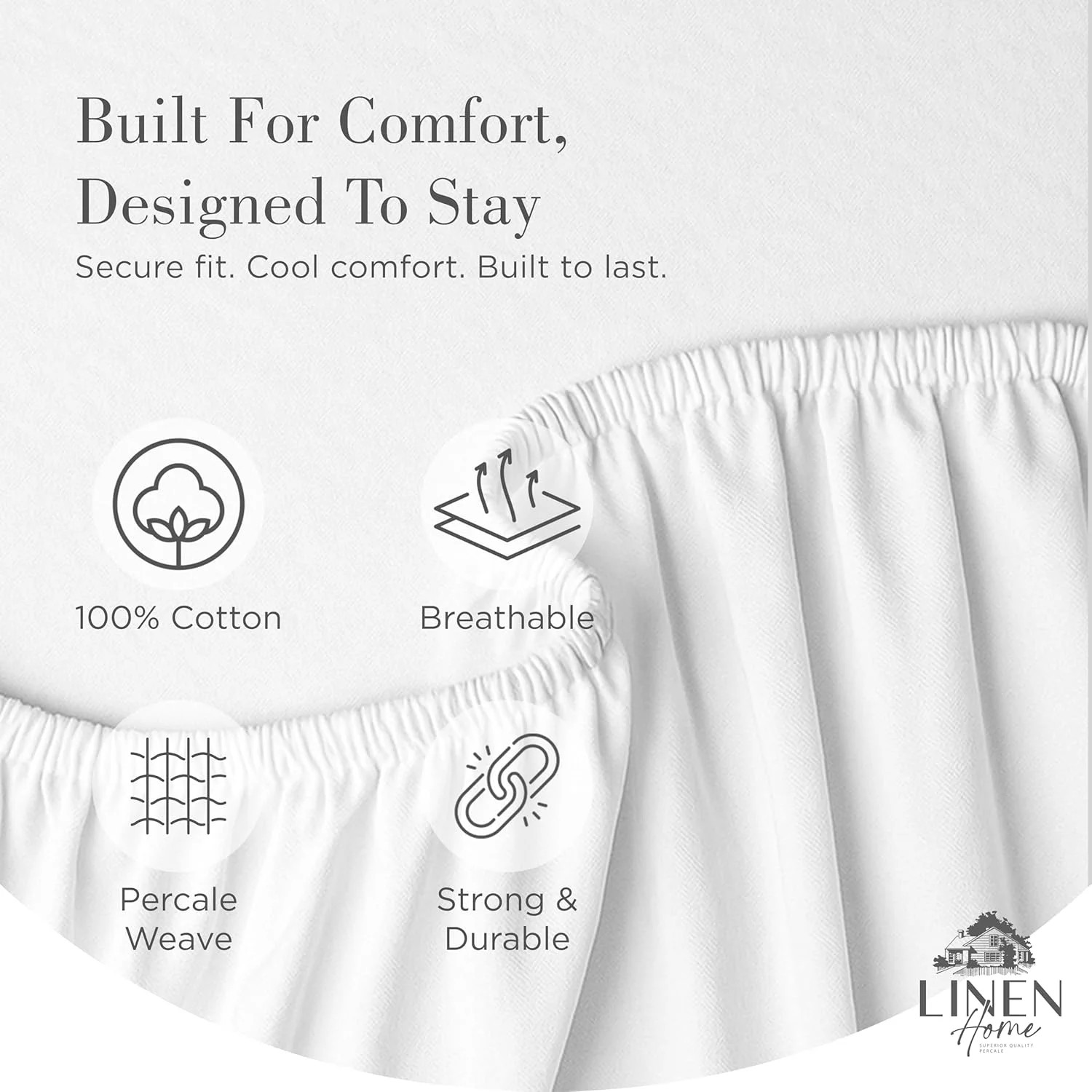 Washed Cotton Percale Fitted Sheet Queen Size White 1 Deep Pocket Fitted Shee...