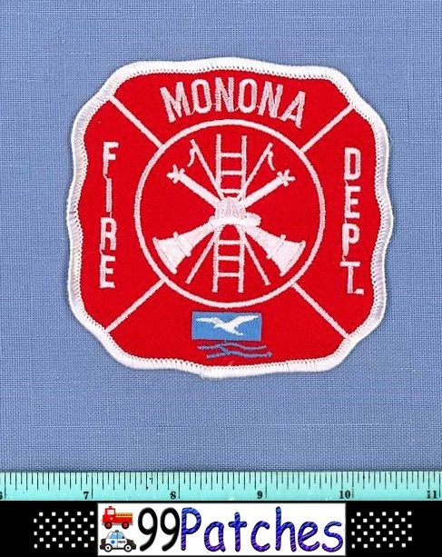 MONONA WISCONSIN Fire Rescue Shoulder Patch FLYING SEAGULL LAKE WAVES BUGLE 7F