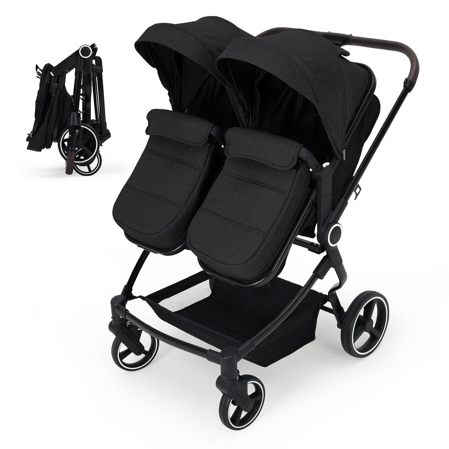 Twins Side by Side Double Stroller Lightweight Fold Travel Stroller Adjustable