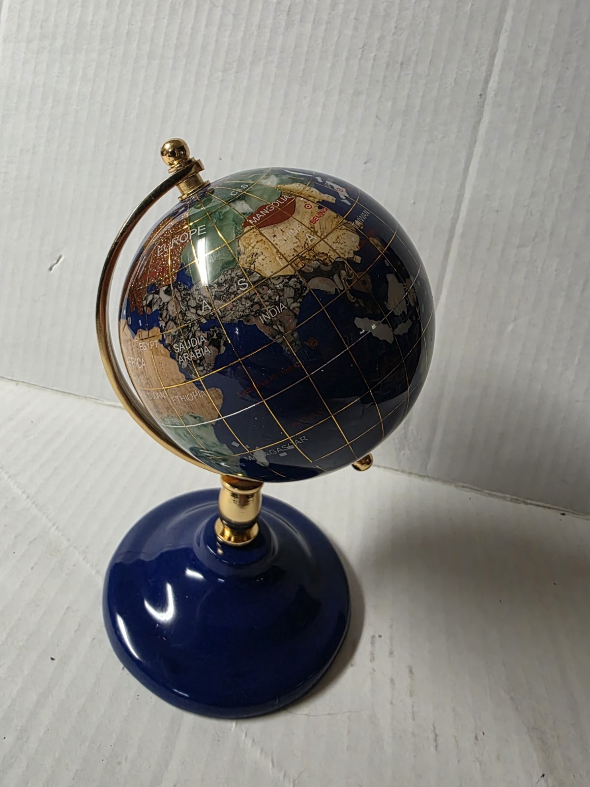 * Blue Lapis World Globe on Stand, 6" globe