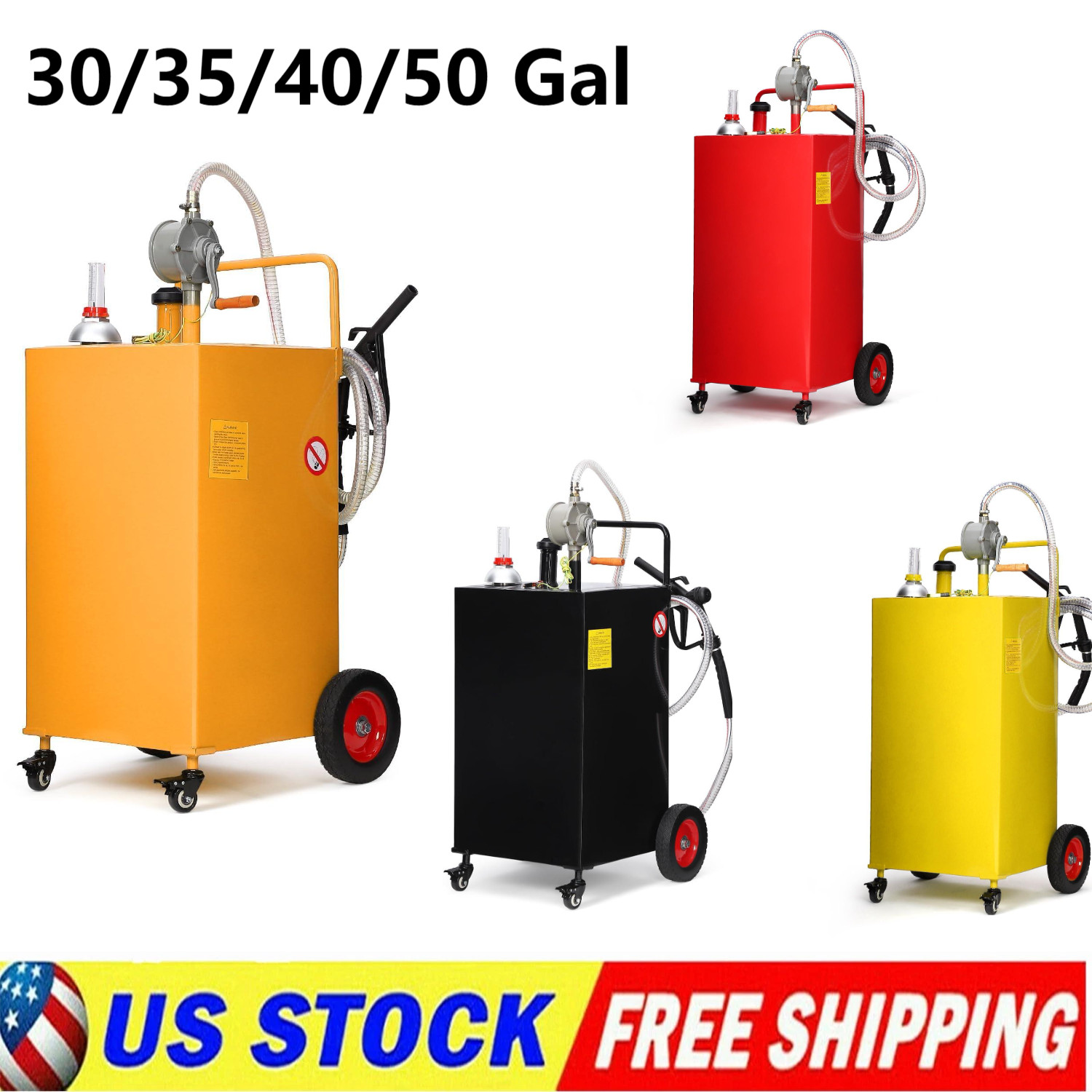 30/35/40/50 Gallon Portable Fuel Tank Gas Caddy w/ Manual Pump 4-Wheel Steel