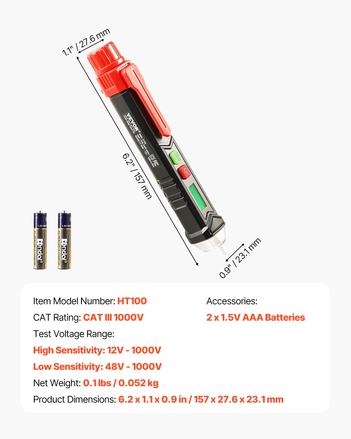 VEVOR Voltage Tester Non-Contact Voltage Tester Pen with Adjustable Sensitivity