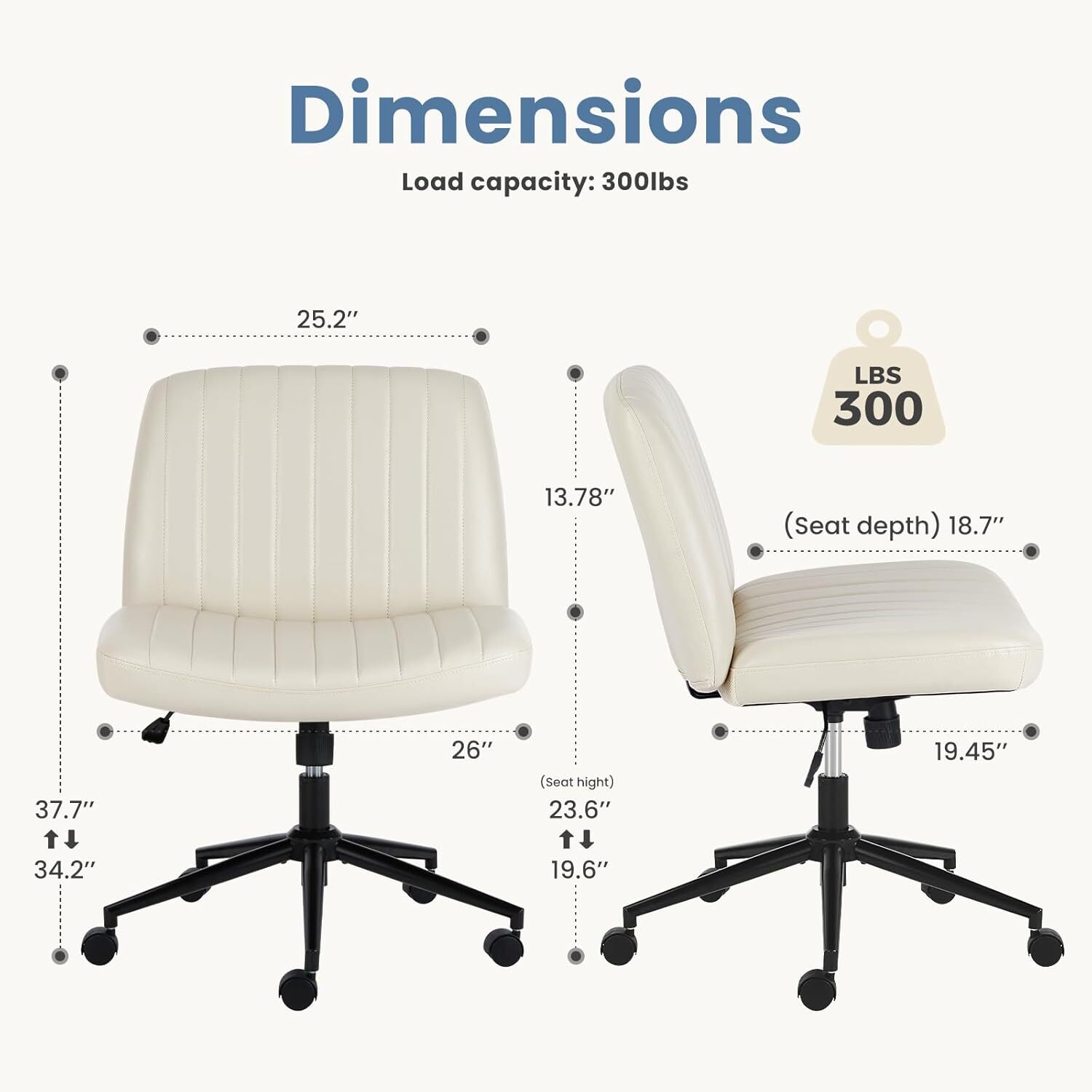 Leather Criss Cross Chair with Wheels Home Office Chair Wide Armless Desk Chair