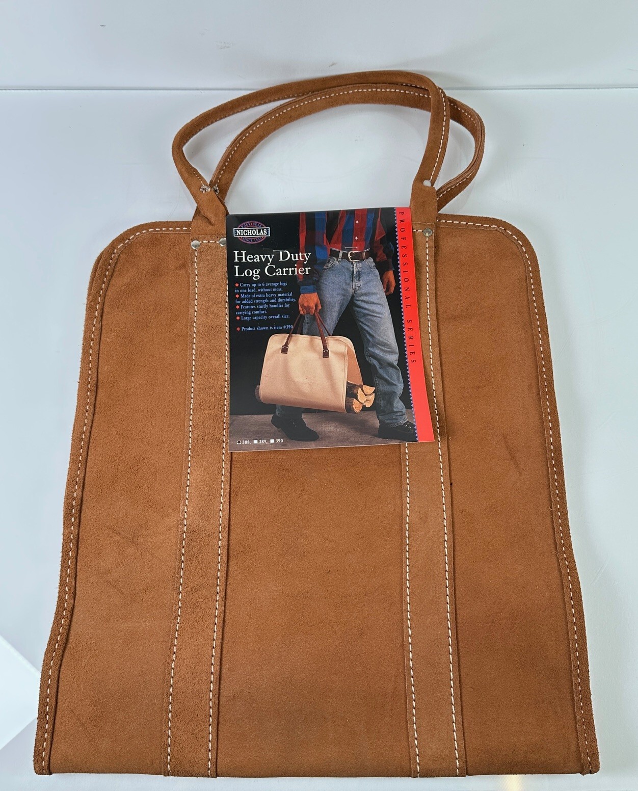 (New) Vintage McGuire Nicholas Heavy Duty Leather Log Carrier 388 Made in USA