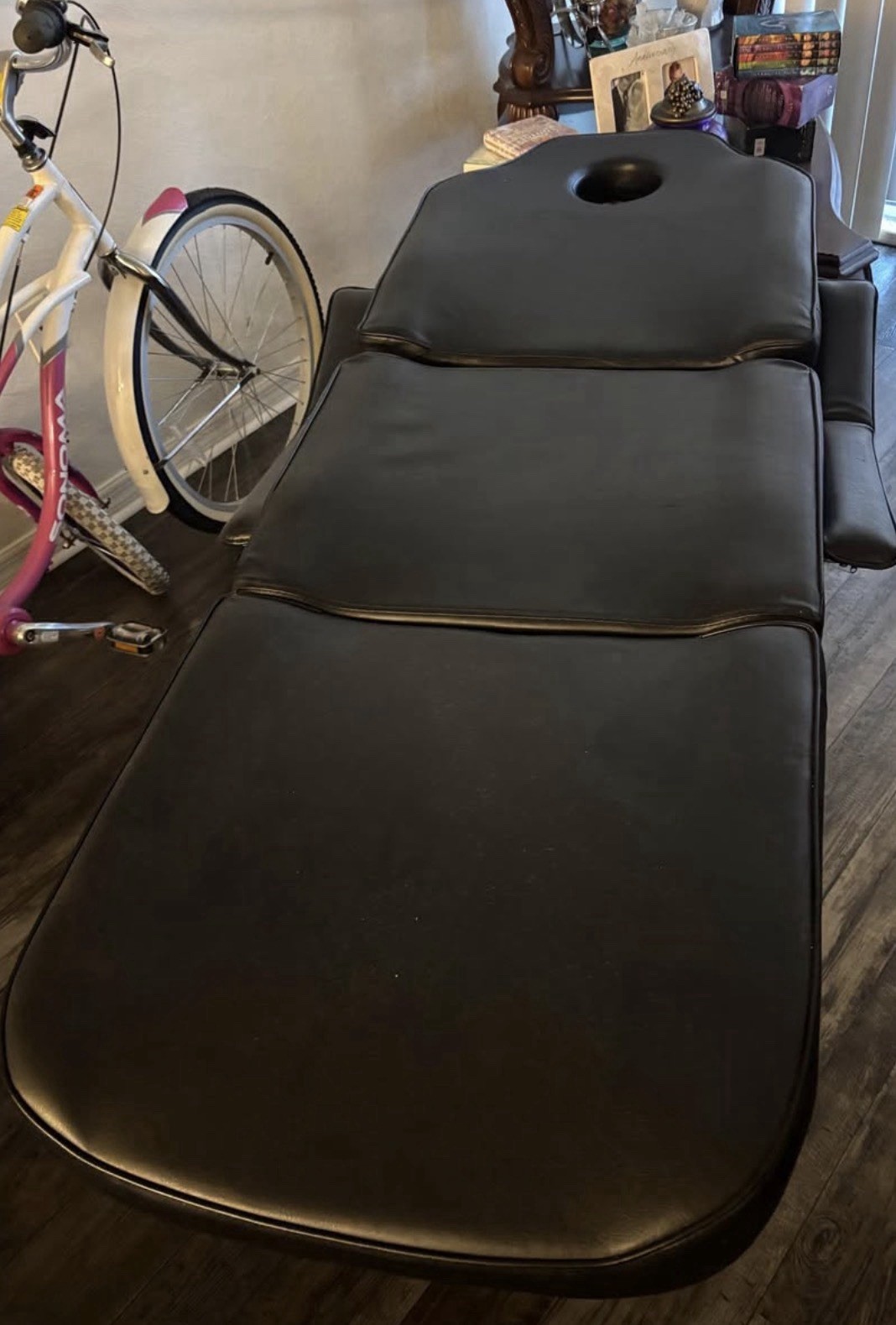 Black Foldable Massage Table w/ Face Hole, Faux Leather, 31-40in Height