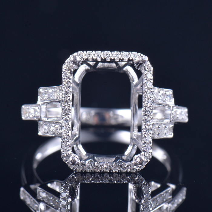 Custom Lab Diamond Emerald Cut 12×9mm Classic Side Stone Semi Mount Ring 14K WG