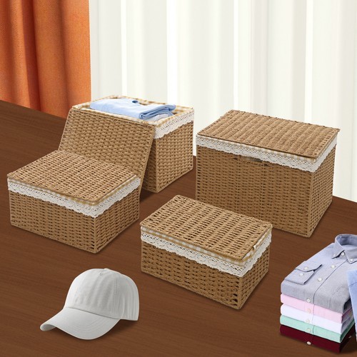 Large Storage Bin Rope Woven Basket Storage Basket with Lid/Handle & Liner