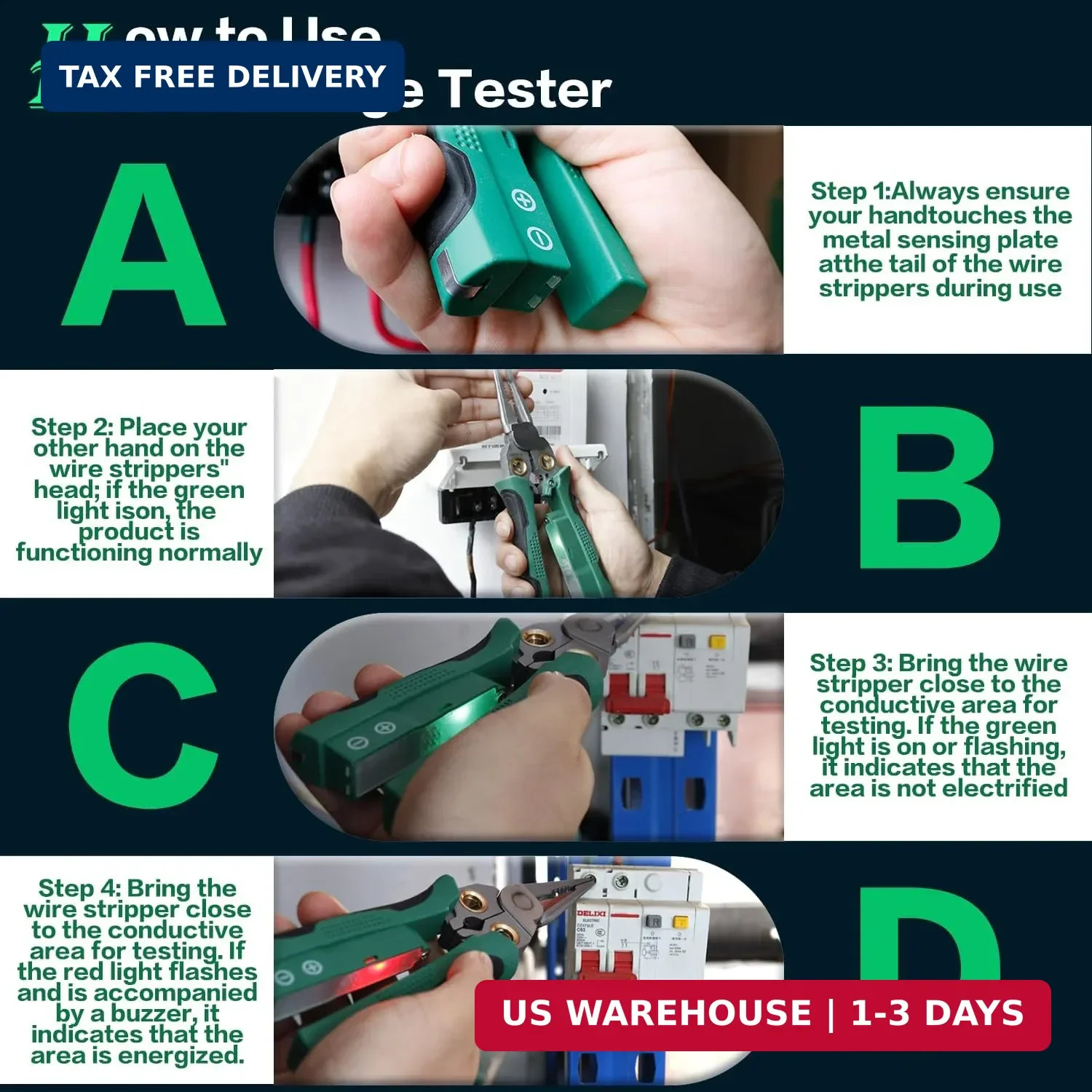 8-in-1 Wire Crimper Stripper with Voltage Detector & Dual Alarms - Heavy Duty 12