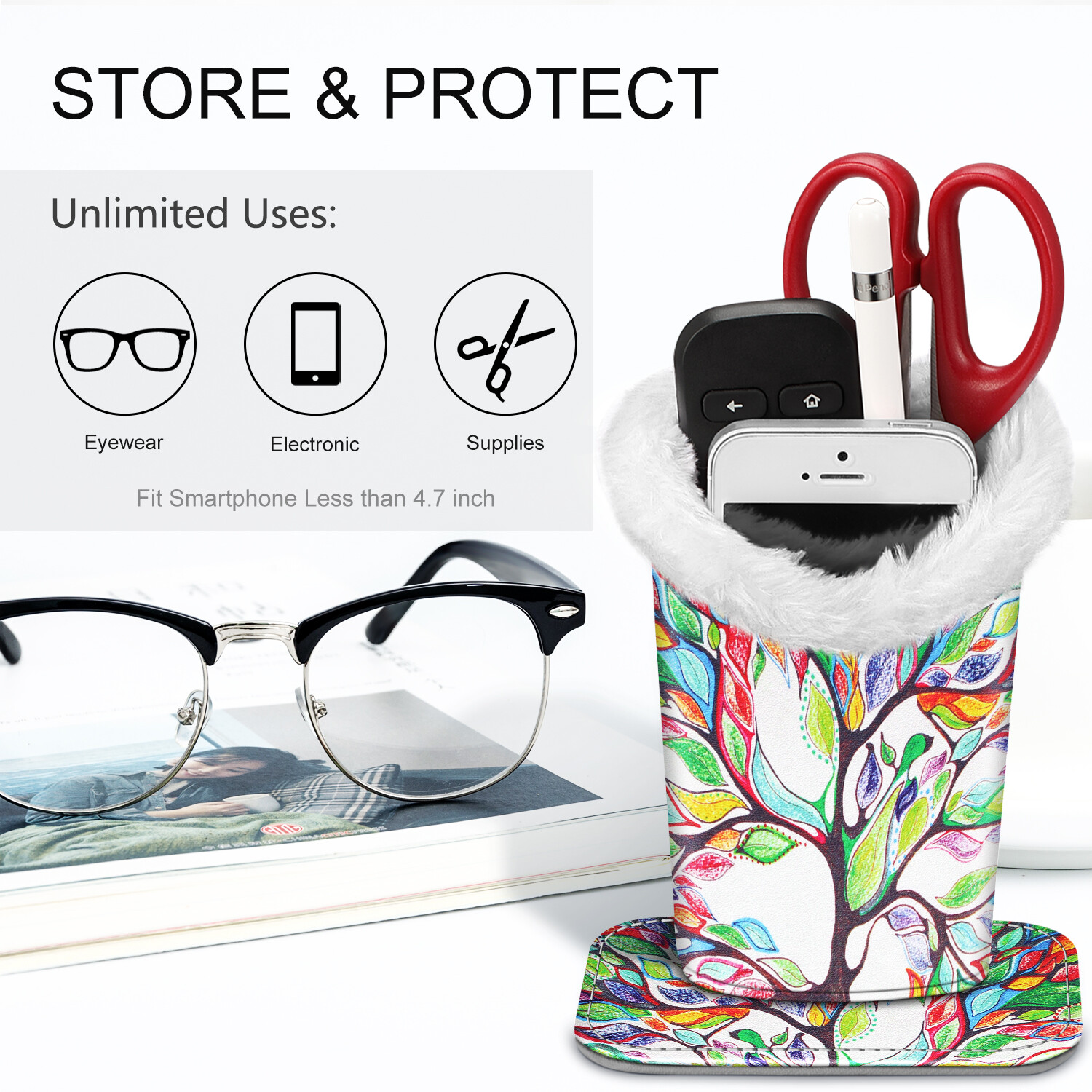 Plush Lined Eyeglasses Holder Eyeglass Protective Desk Stand Case Magnetic Base