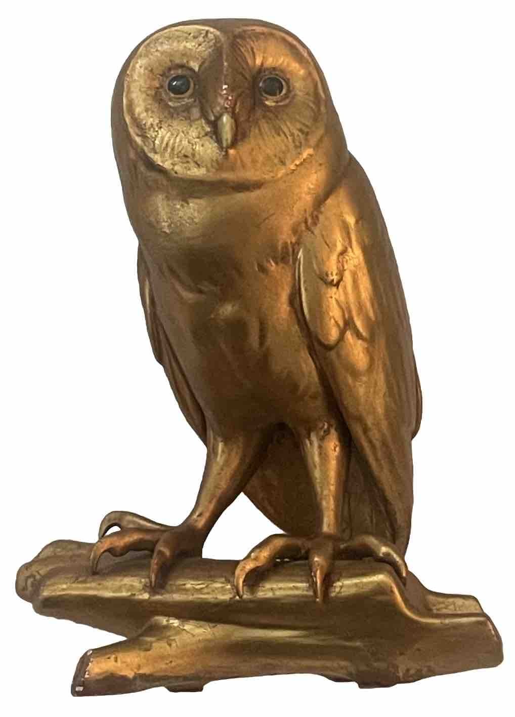 Vintage 9”  Rutledge Anthony Freeman McFarland Gold Owl Ceramic Statue Figurine