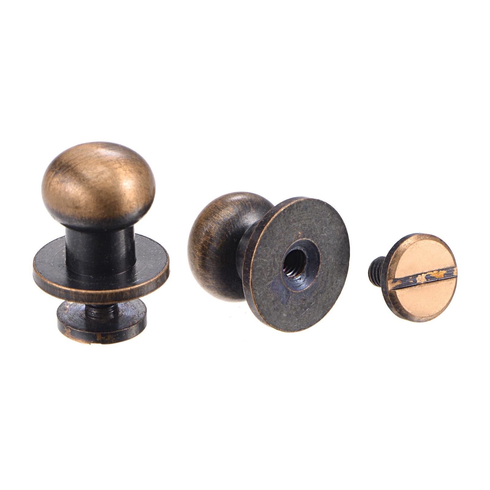 10 Set 10mm Brass Round Head Stud Screw Rivets for DIY Leather Craft Copper Tone