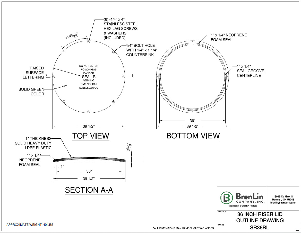 36" Seal-R Septic Cover | Sewer Lid | Fits 36" Corrugated Pipe