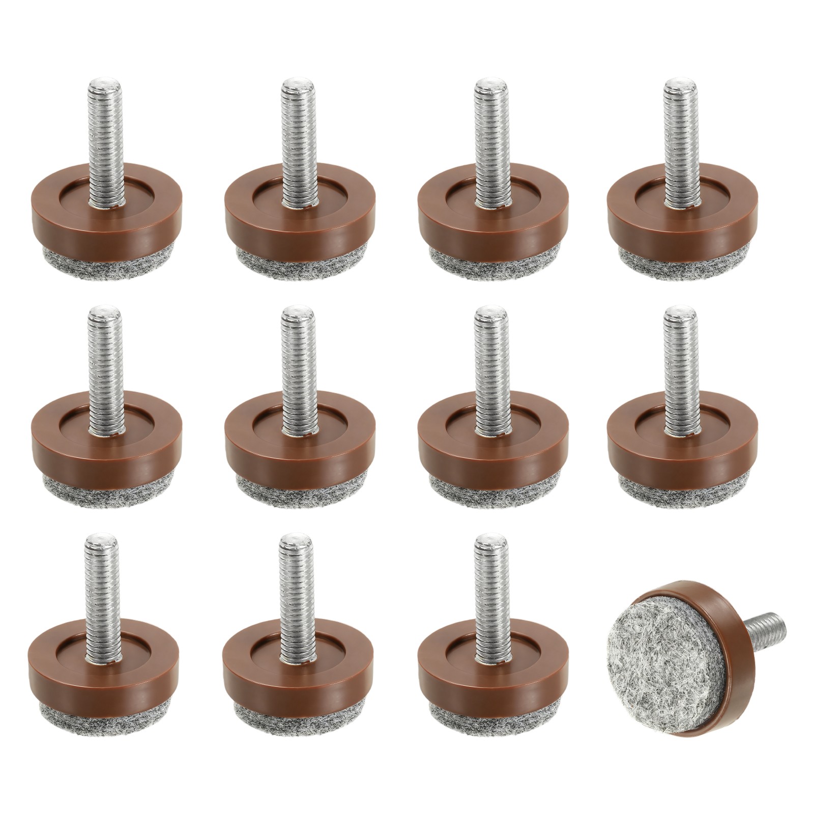 12 Pcs Adjustable Furniture Levelers, M8 x 1" x 0.8" Thread Leveling Feet, Brown
