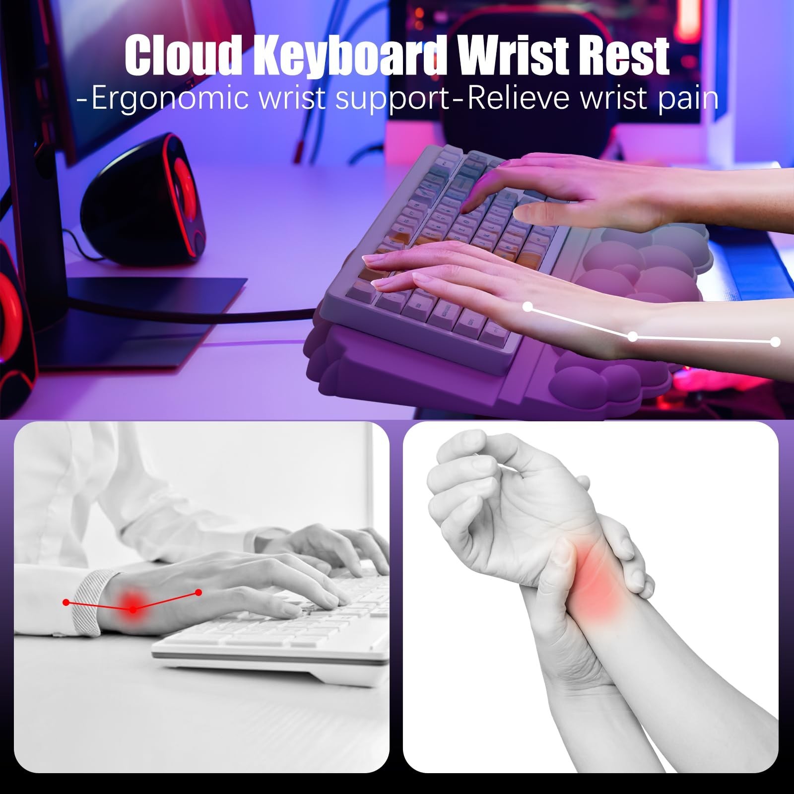 Ergonomic Wrist Rest for Keyboard, Soft Memory Foam Cloud Keyboard Stand Pad ...
