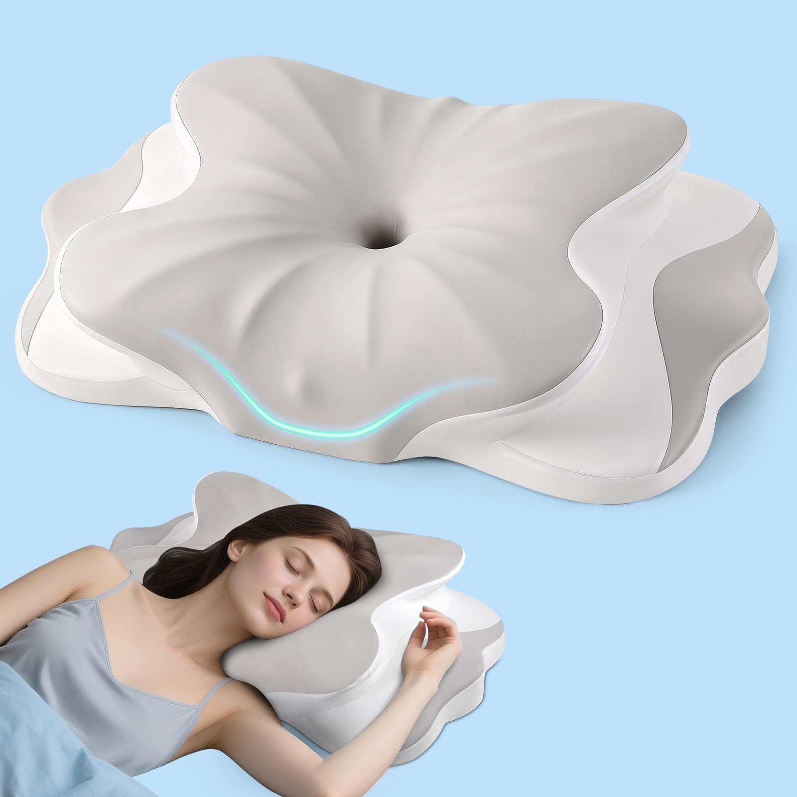 Cervical Neck Pillow - Support Pillows for Sleeping, Contour Memory Grey