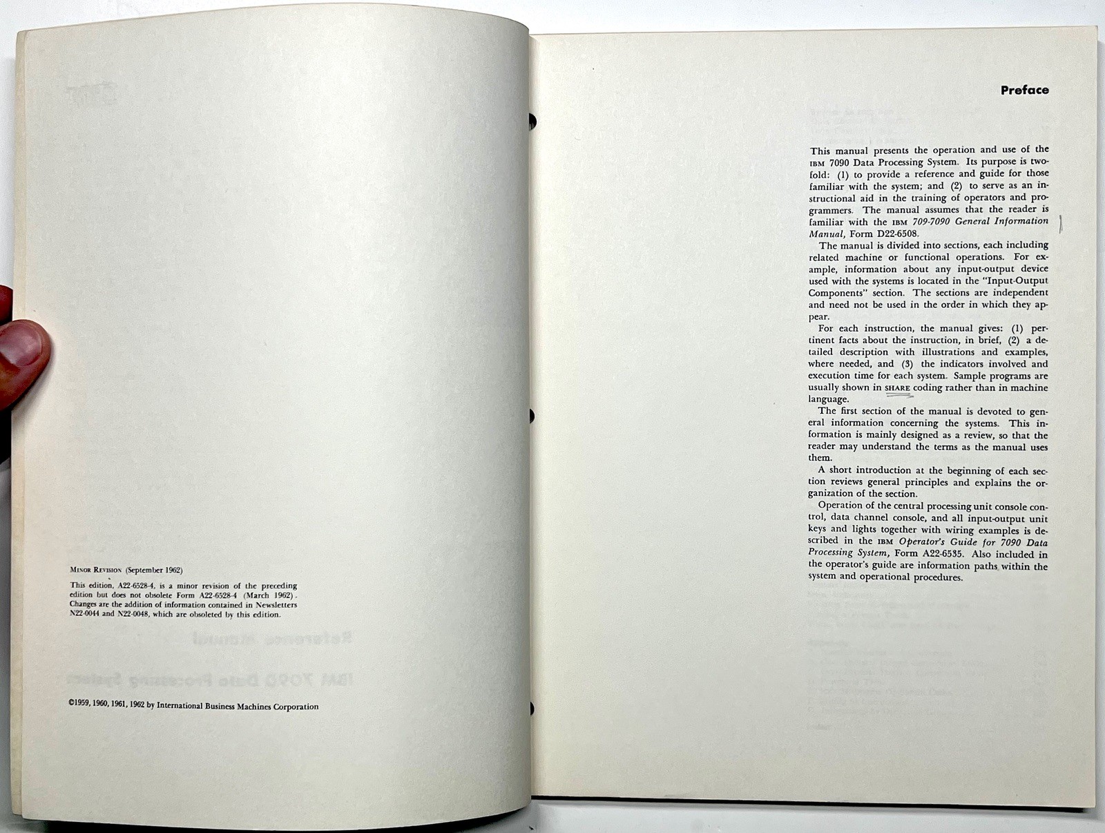 1962 IBM 7090 DATA PROCESSING SYSTEM REFERENCE MANUAL MAINFRAME COMPUTER