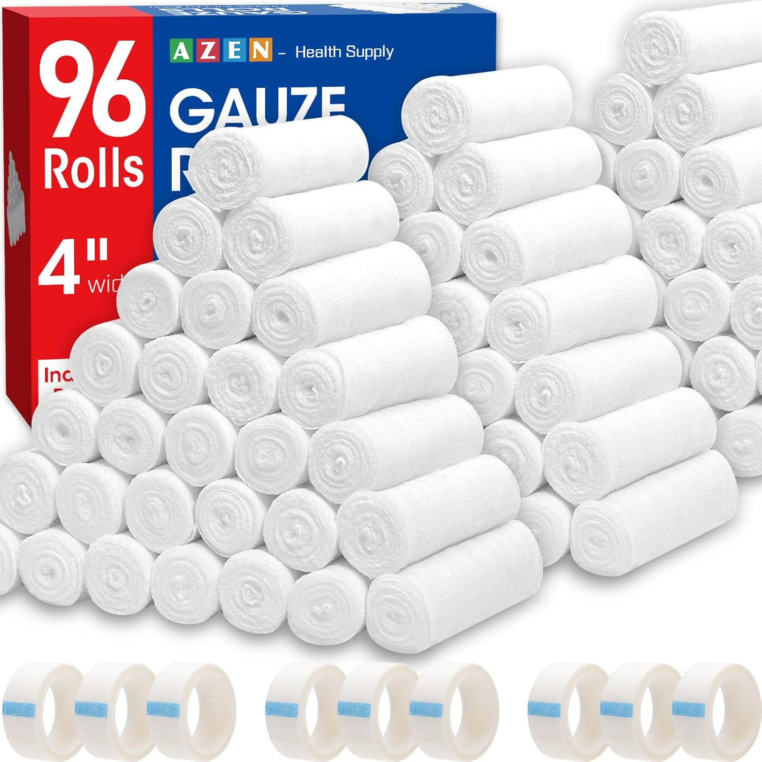 96 Pack Gauze Rolls Bandages, 4 in X 4.1 Yards, Premium Medical Supplies