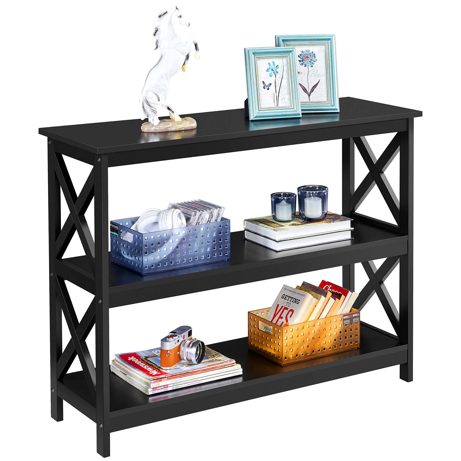 Yaheetech Console Table with Storage Shelves, 42″ L × 14″ W × 31.5″ H, Black