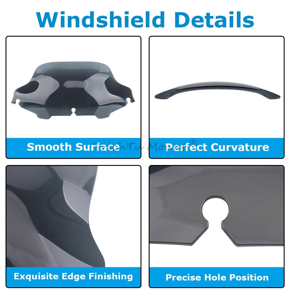 Light Gray 8" Wave Windshield Windscreen Fit for Harley Electra Glide 1996-2013