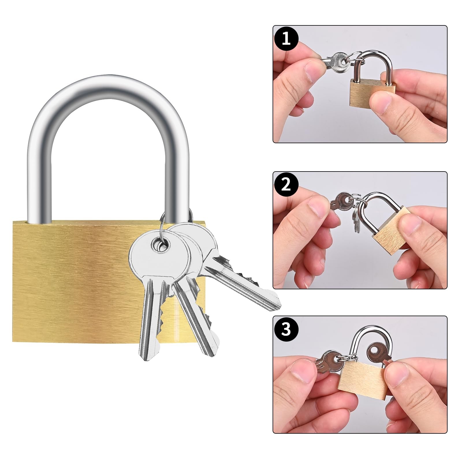 Lockwise 4pcs Small Lock, Solid Brass Keyed Padlock with Key, Locks