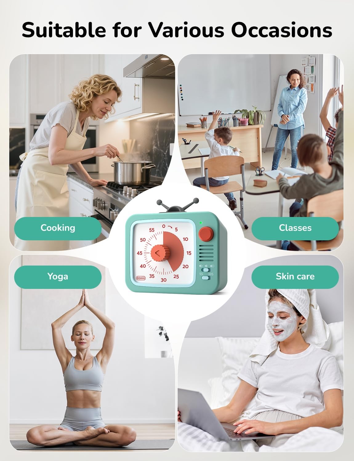 Visual Timer for with Pause, 60 Minute Countdown Timer, Green