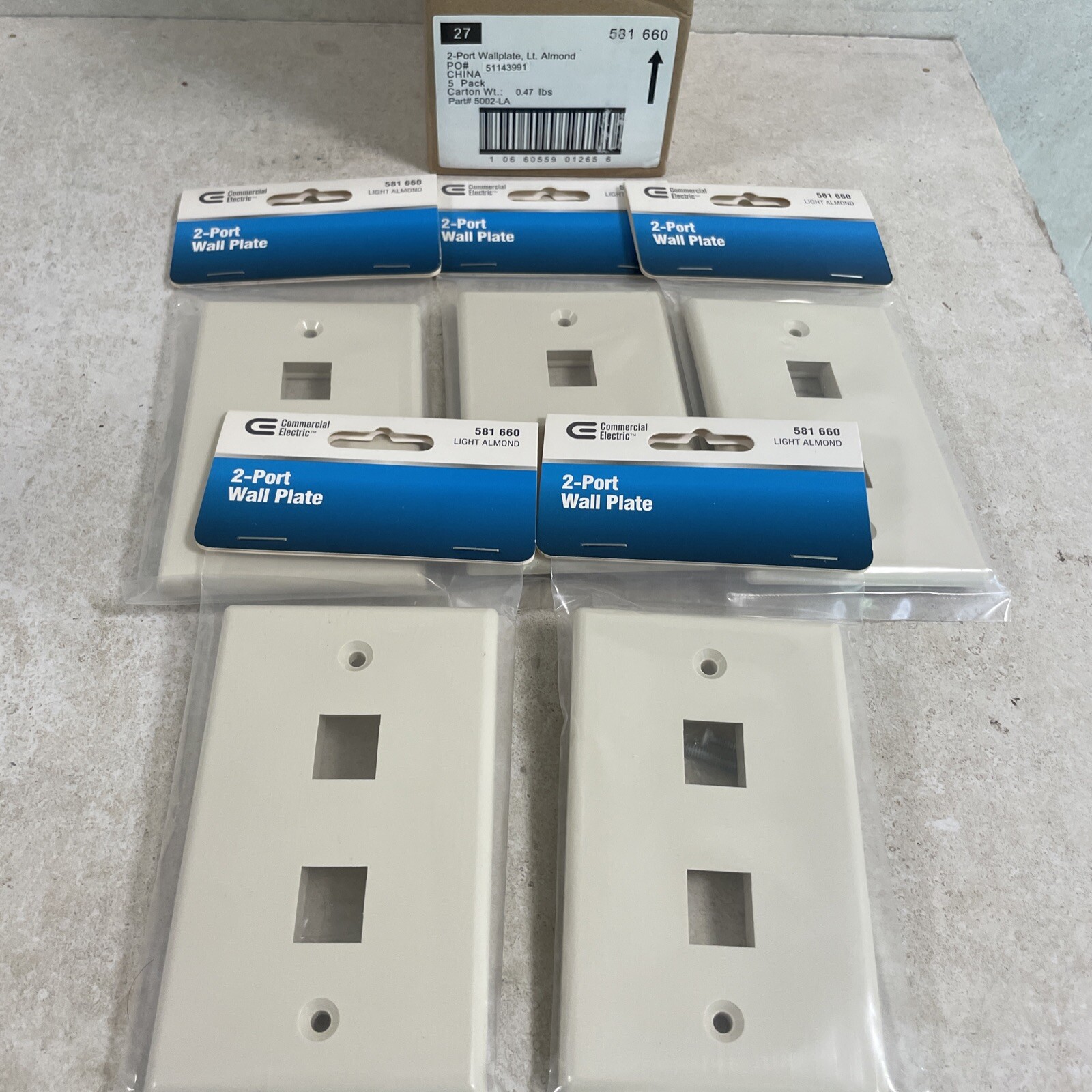 5 Pack Commercial Electric 581 660 Color Light Almond 2-Port Wall Plate FNFP